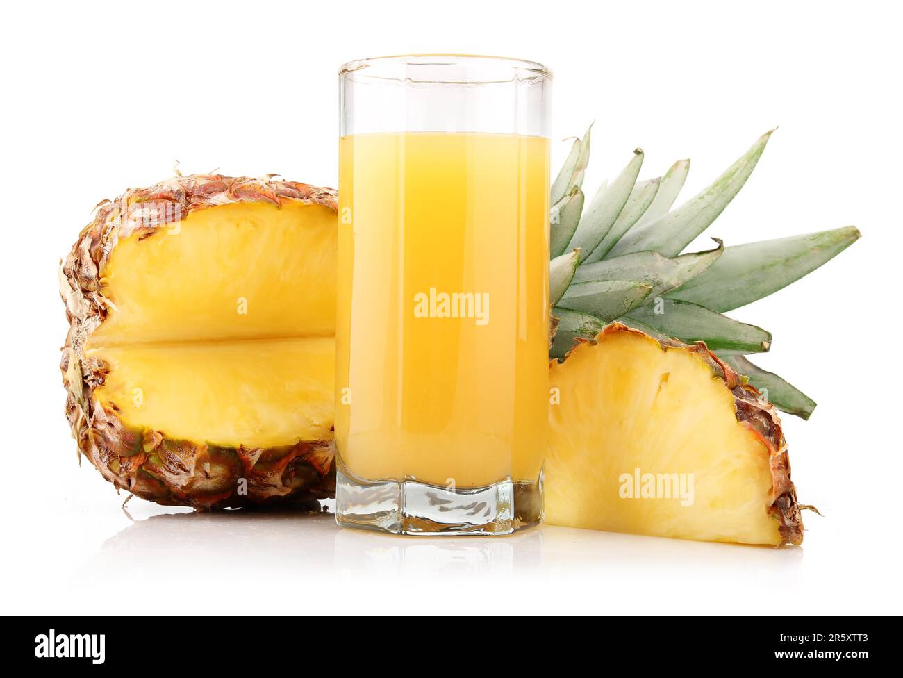 Glass of pineapple juice with fruit and slices isolated on white Stock ...