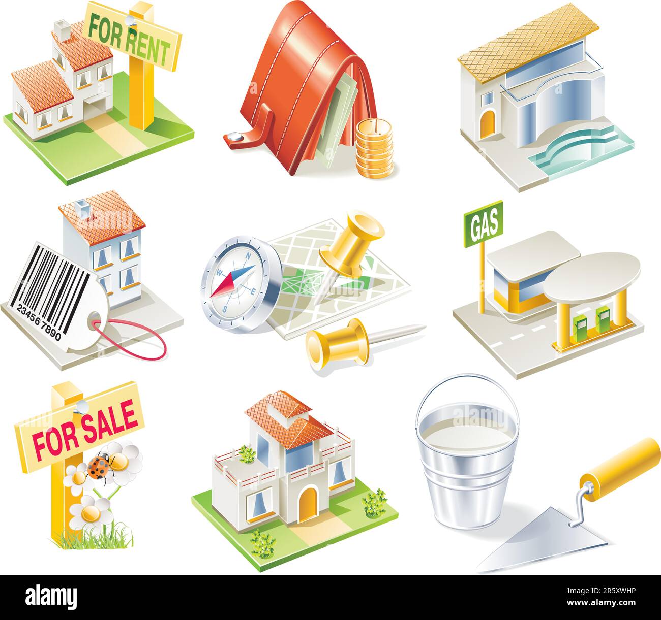 Real estate related detailed icon set Stock Vector
