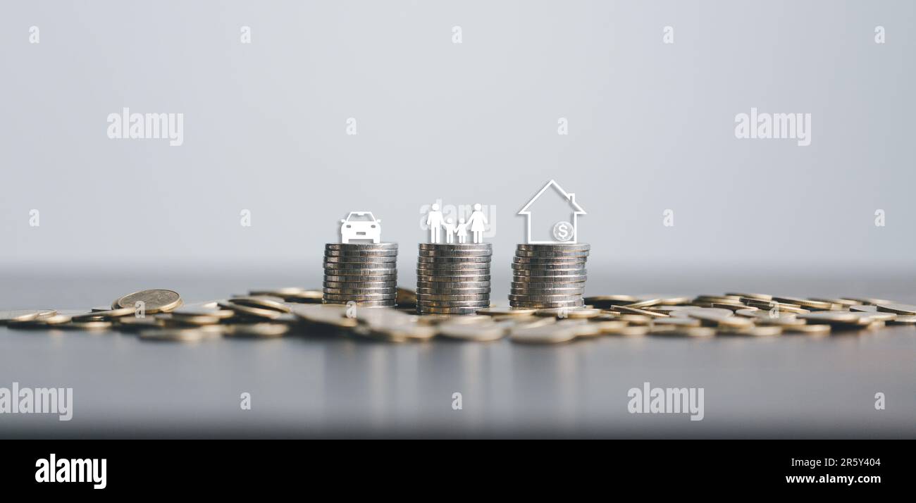 Wooden cube block stacking with insurance and assurance icon including