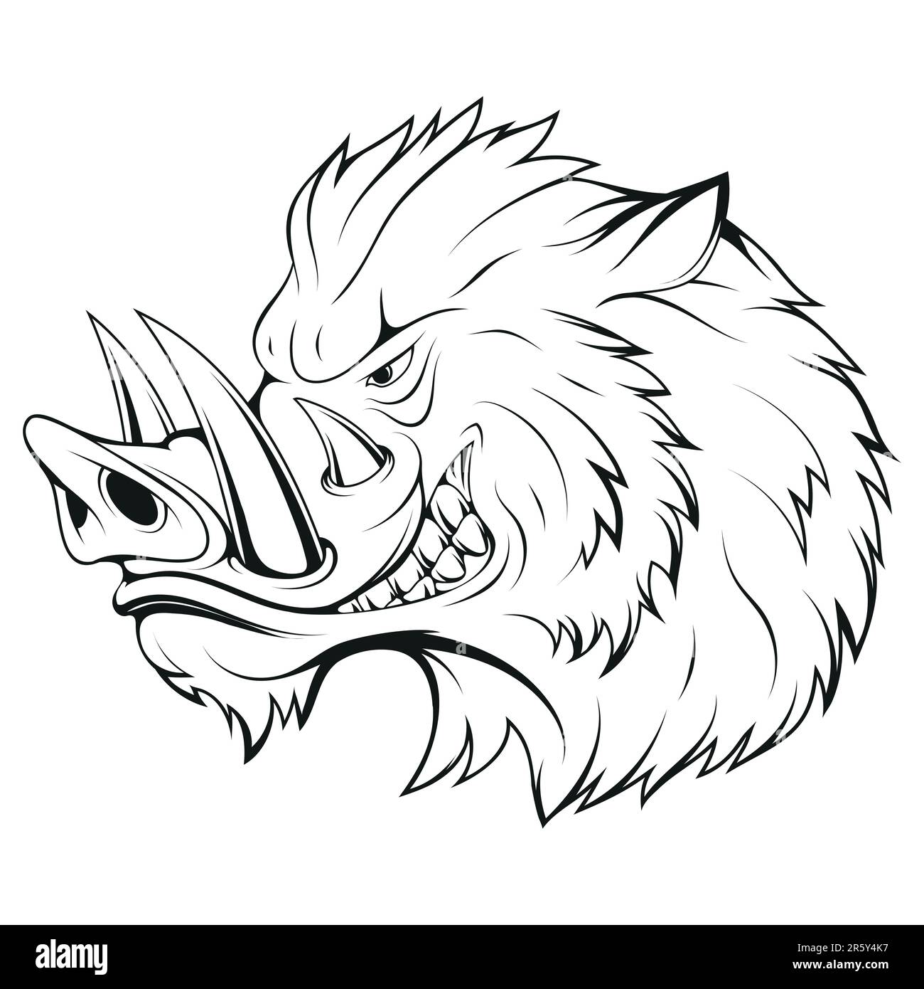 Boar. Vector illustration of a sketch wild pig hog side. Symbol for wildlife fauna and zoology or hunting sport, team trophy and nature zoo club desig Stock Vector