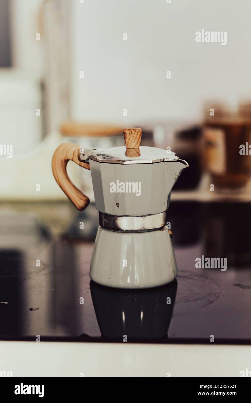 Old espresso coffee machine on a domestic kitchen Stock Photo Alamy