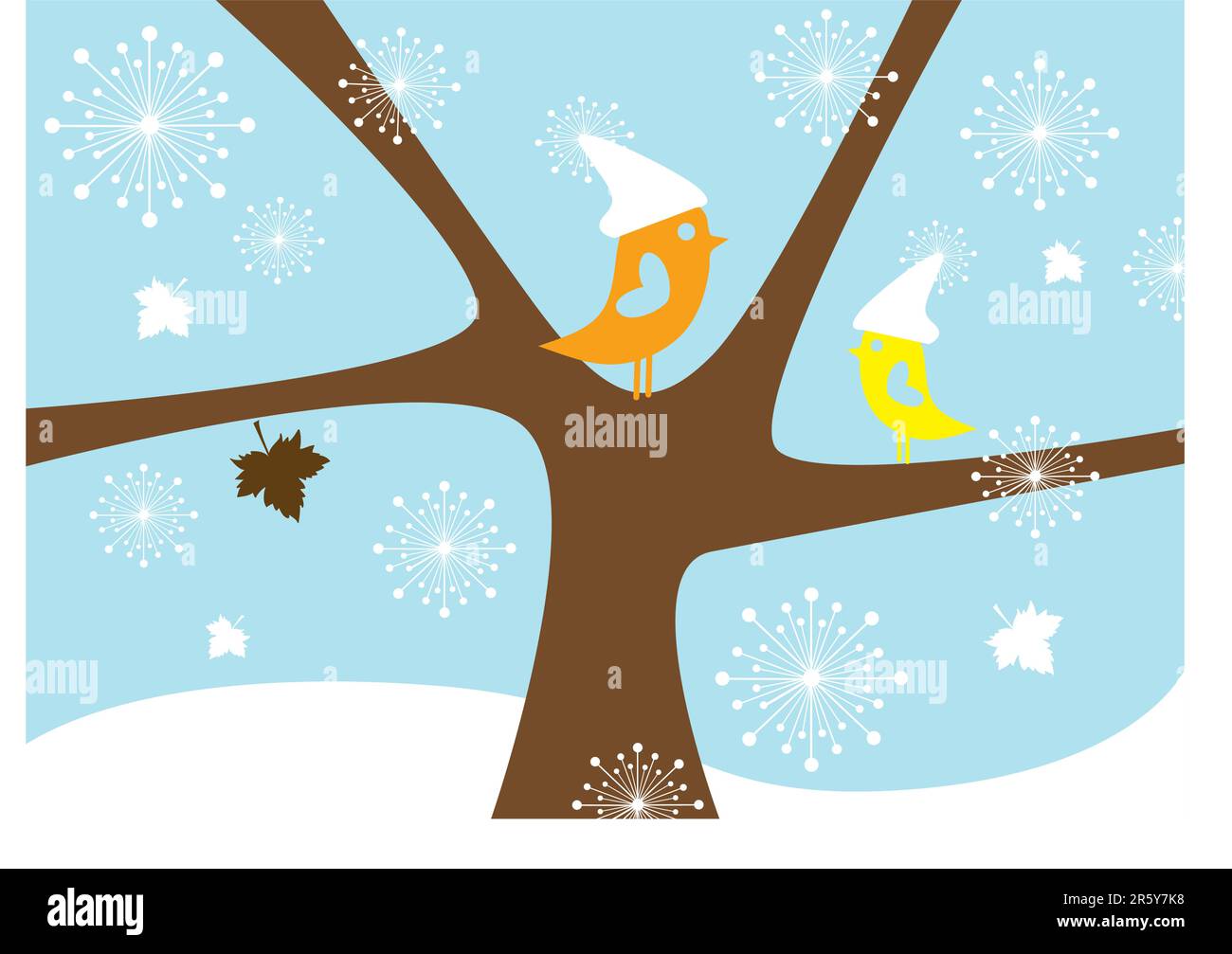 lovebirds sitting on tree in winter Stock Vector