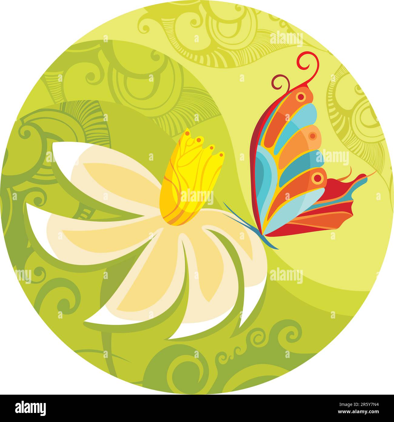 vector illustration of a cute flower and colorful butterfly Stock ...