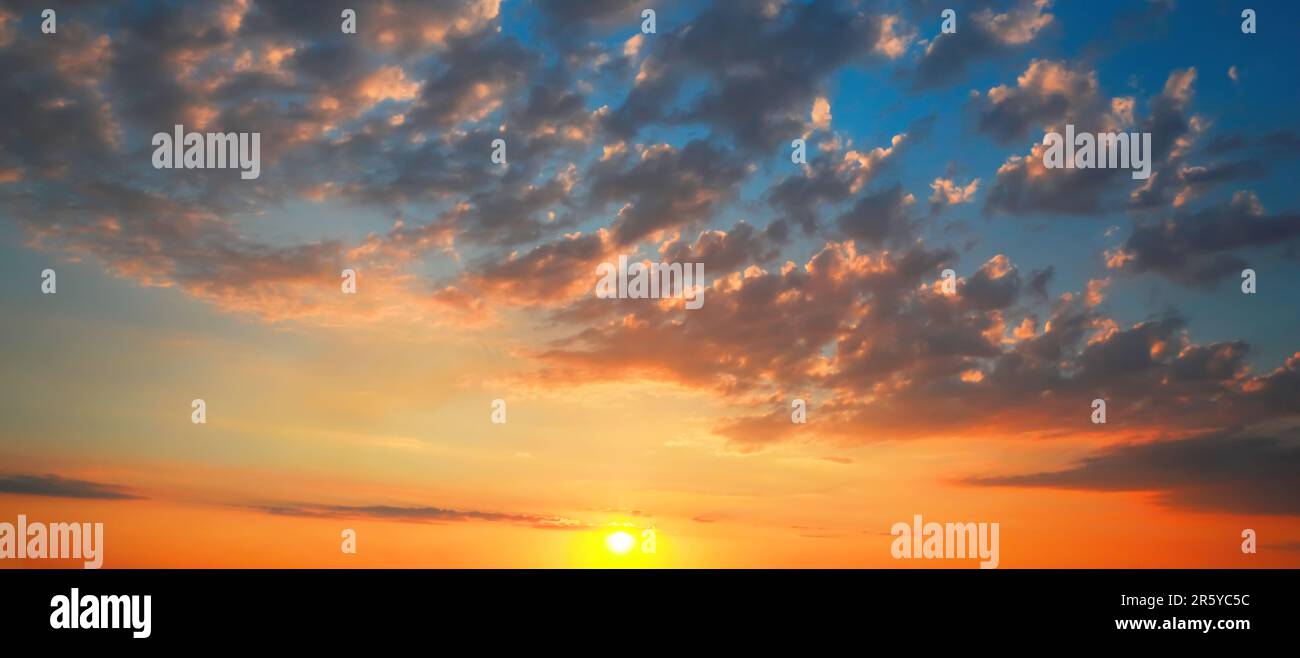 Beautiful panorama of sky with clouds at sunset. Banner design Stock ...