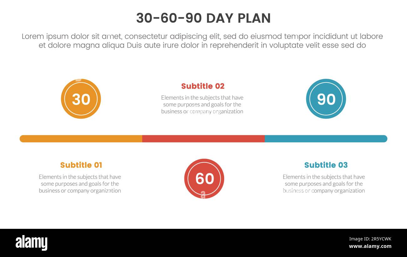30-60-90 day plan management infographic 3 point stage template with ...