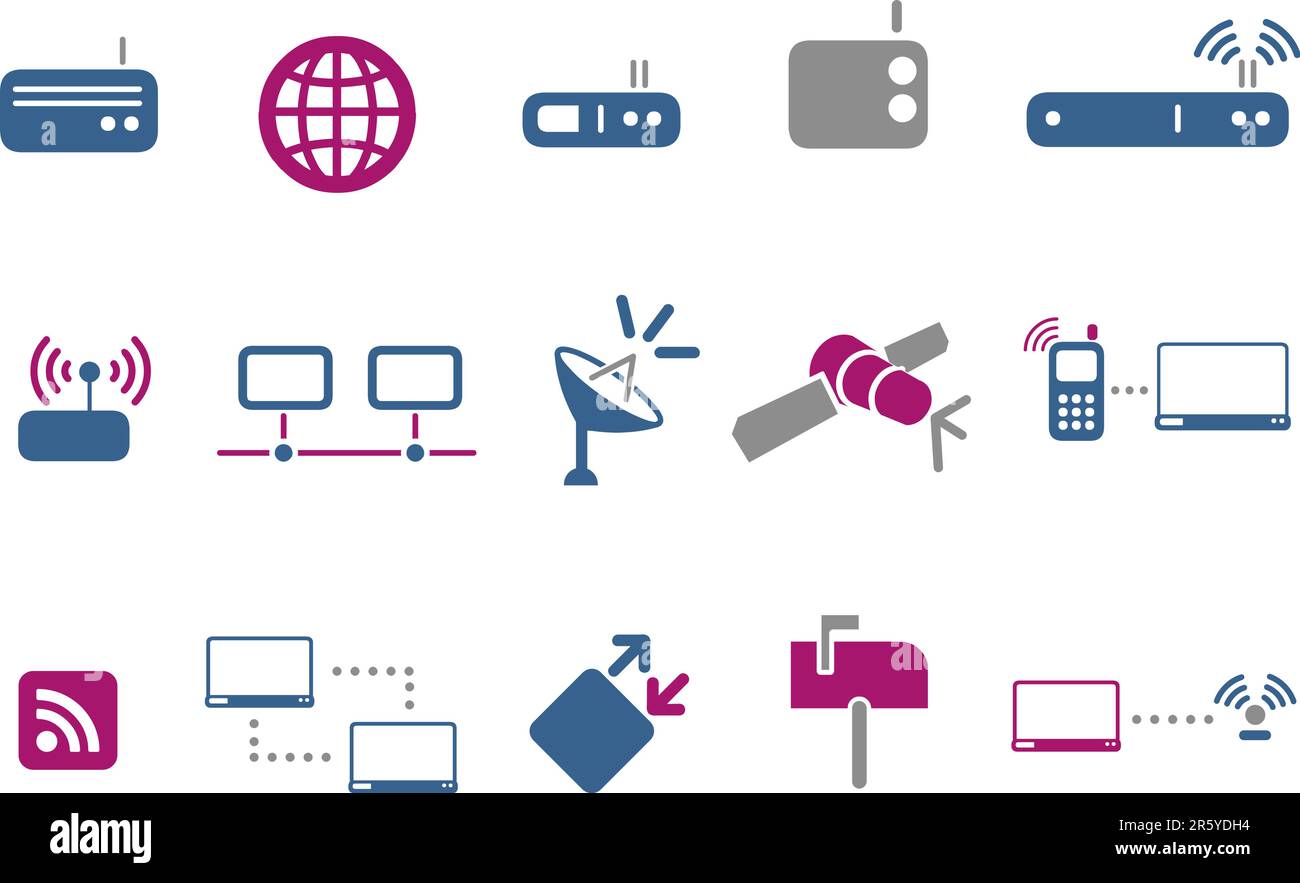 Vector icons pack - Blue-Fuchsia Series, communication collection Stock Vector