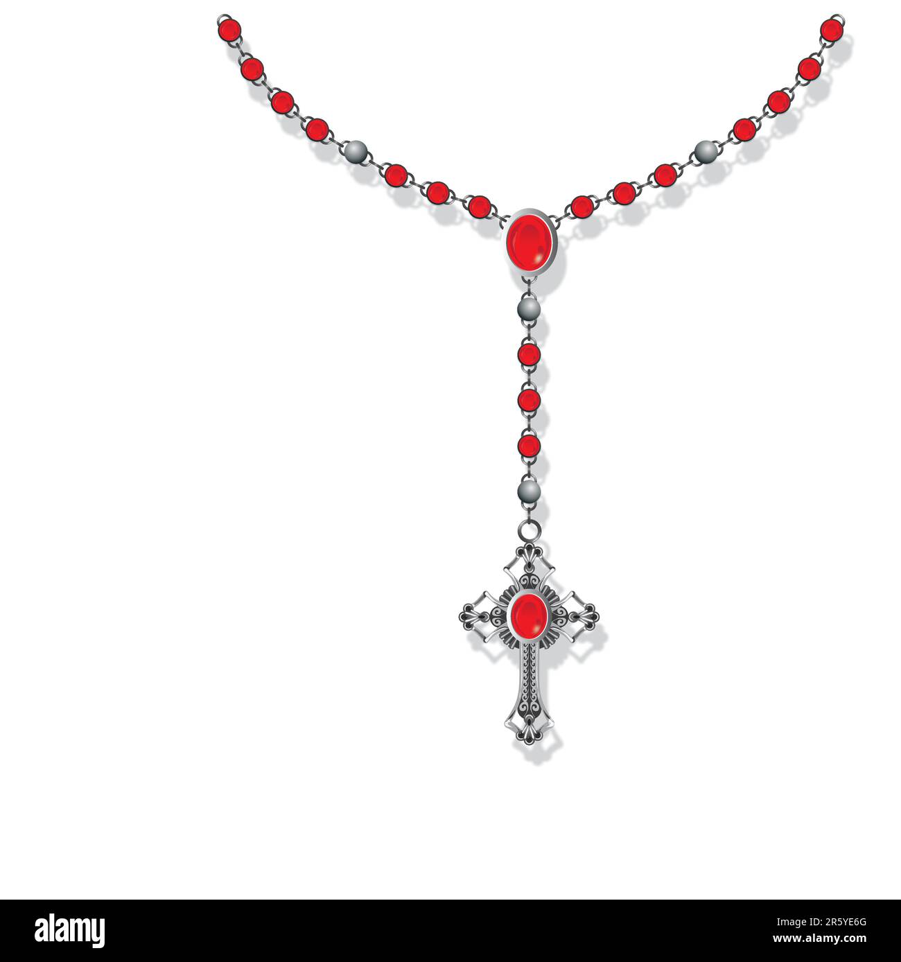 A vector illustration of a rosary necklace in red. (All pieces can be seperated and manipulated) Stock Vector