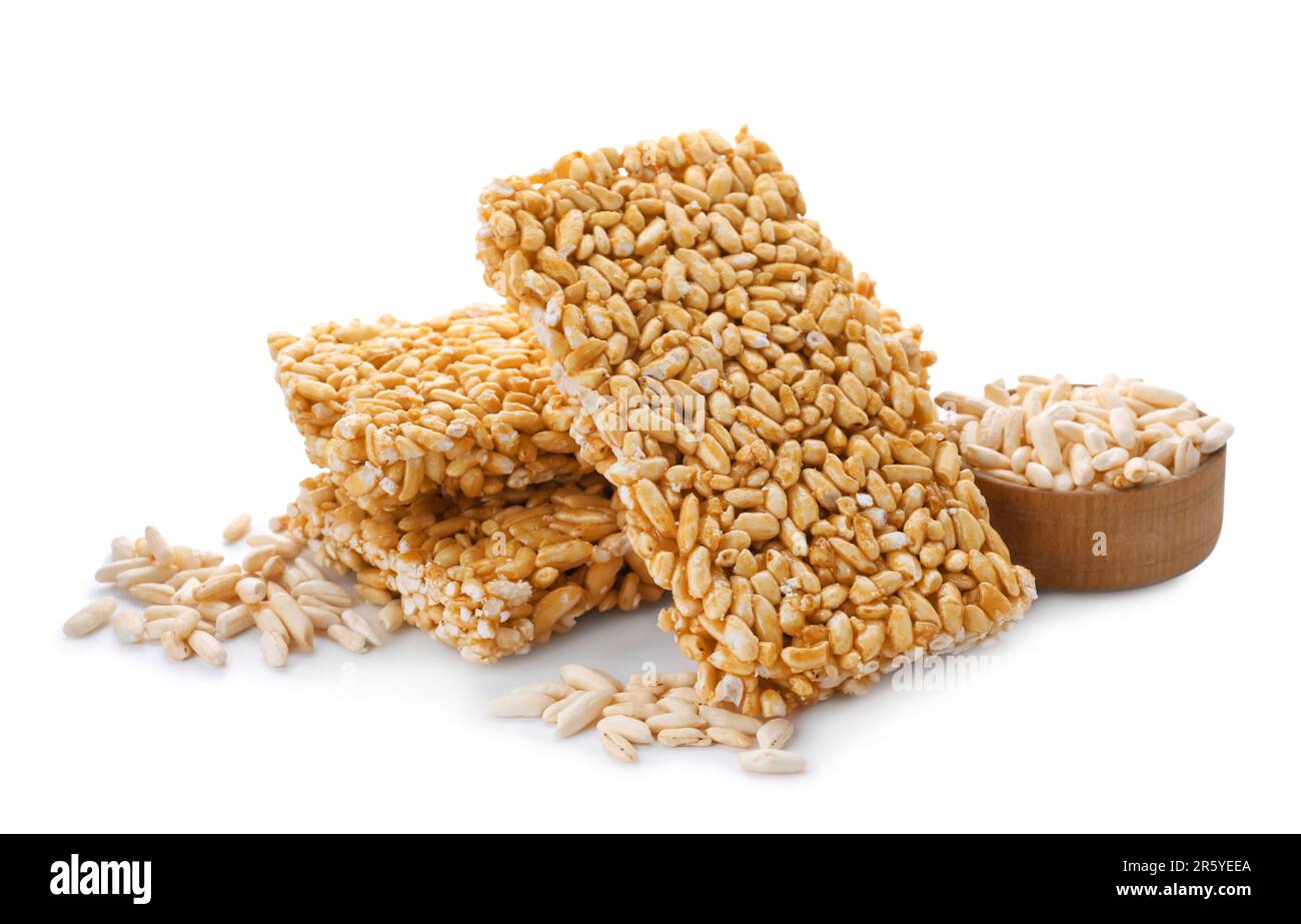 Puffed rice bars (kozinaki) isolated on white Stock Photo