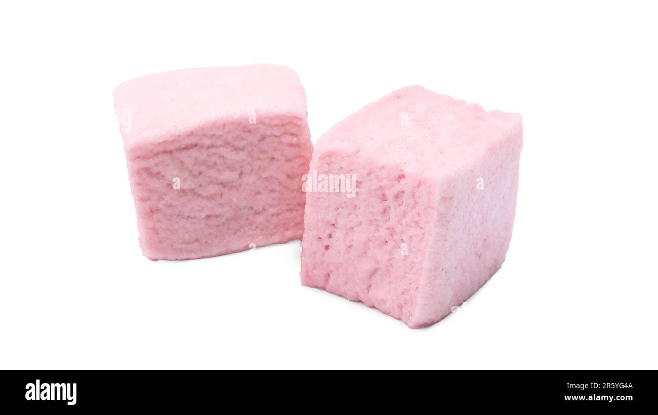 Delicious sweet puffy marshmallows on white background Stock Photo - Alamy