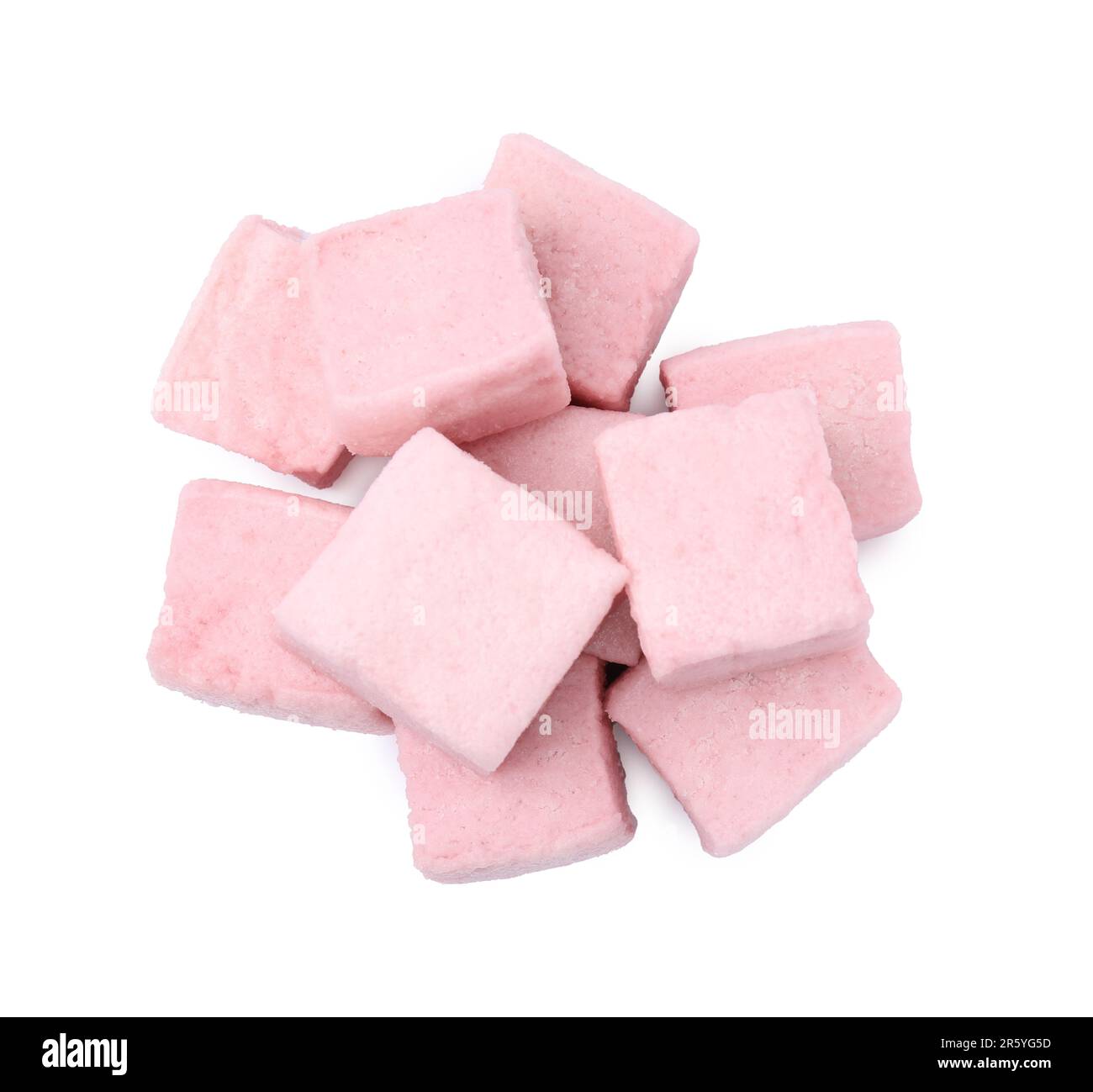 Pile of delicious sweet marshmallows on white background, top view ...