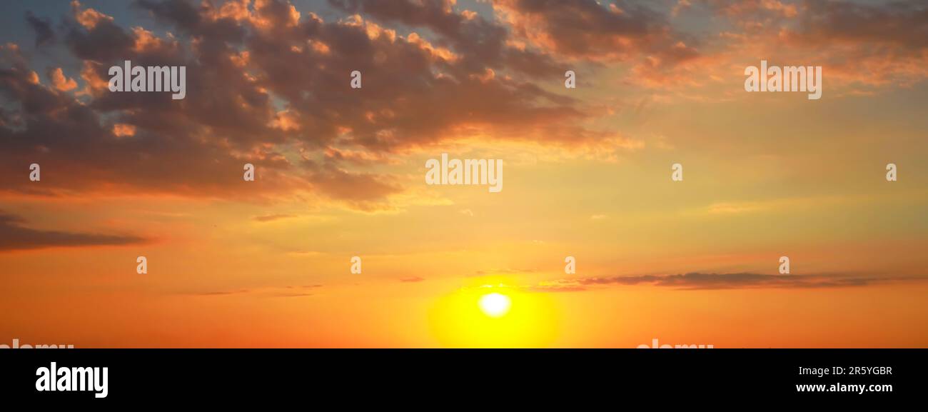 Beautiful panorama of sky with clouds at sunset. Banner design Stock ...