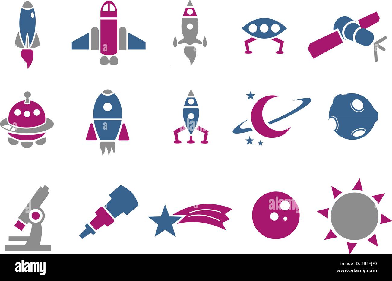 Vector icons pack - Blue-Fuchsia Series, space collection Stock Vector