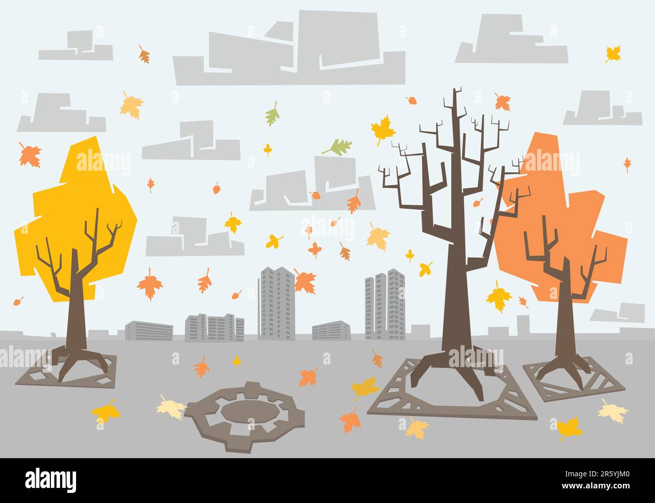 Autumn in the city, vector illustration, AI8 Stock Vector