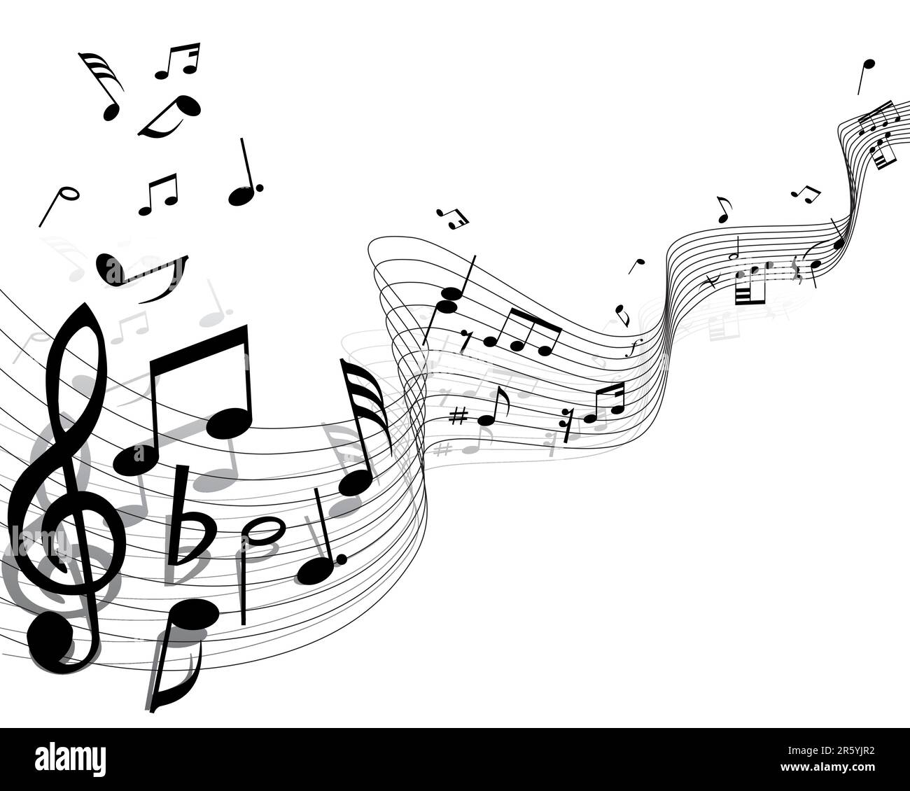 Musical notes background with lines. Vector illustration. Stock Vector