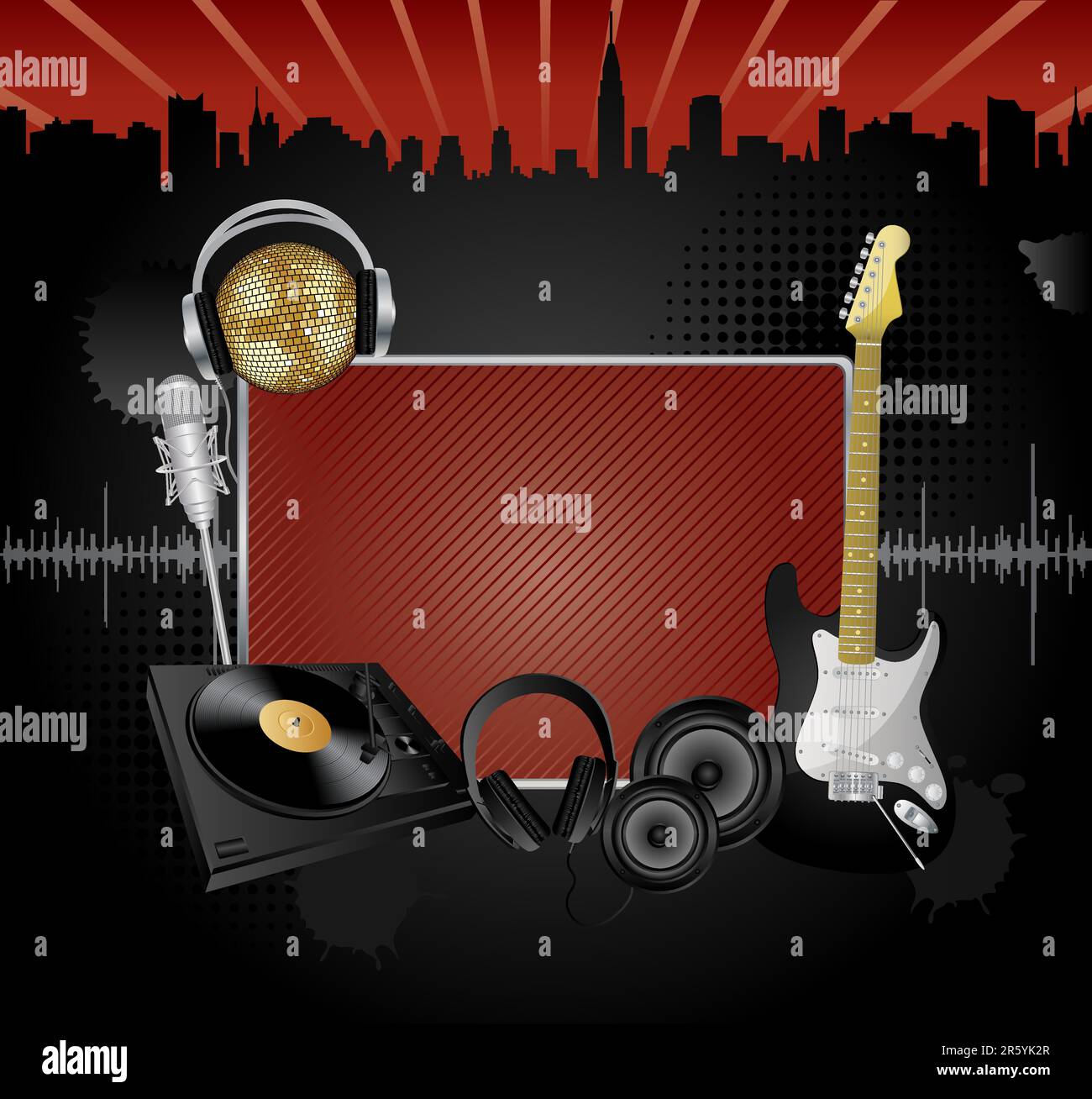 Vector background with the several music objects and banner for your ...
