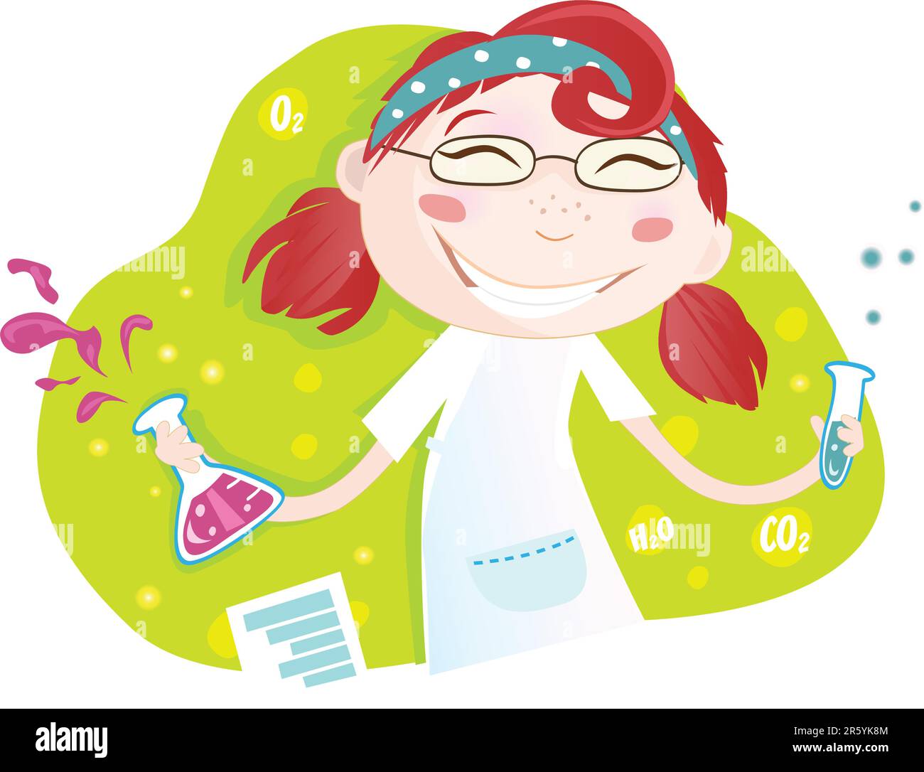 Warning! Girl is making chemical experiment :) Vector Illustration. See similar pictures in my portfolio! Stock Vector