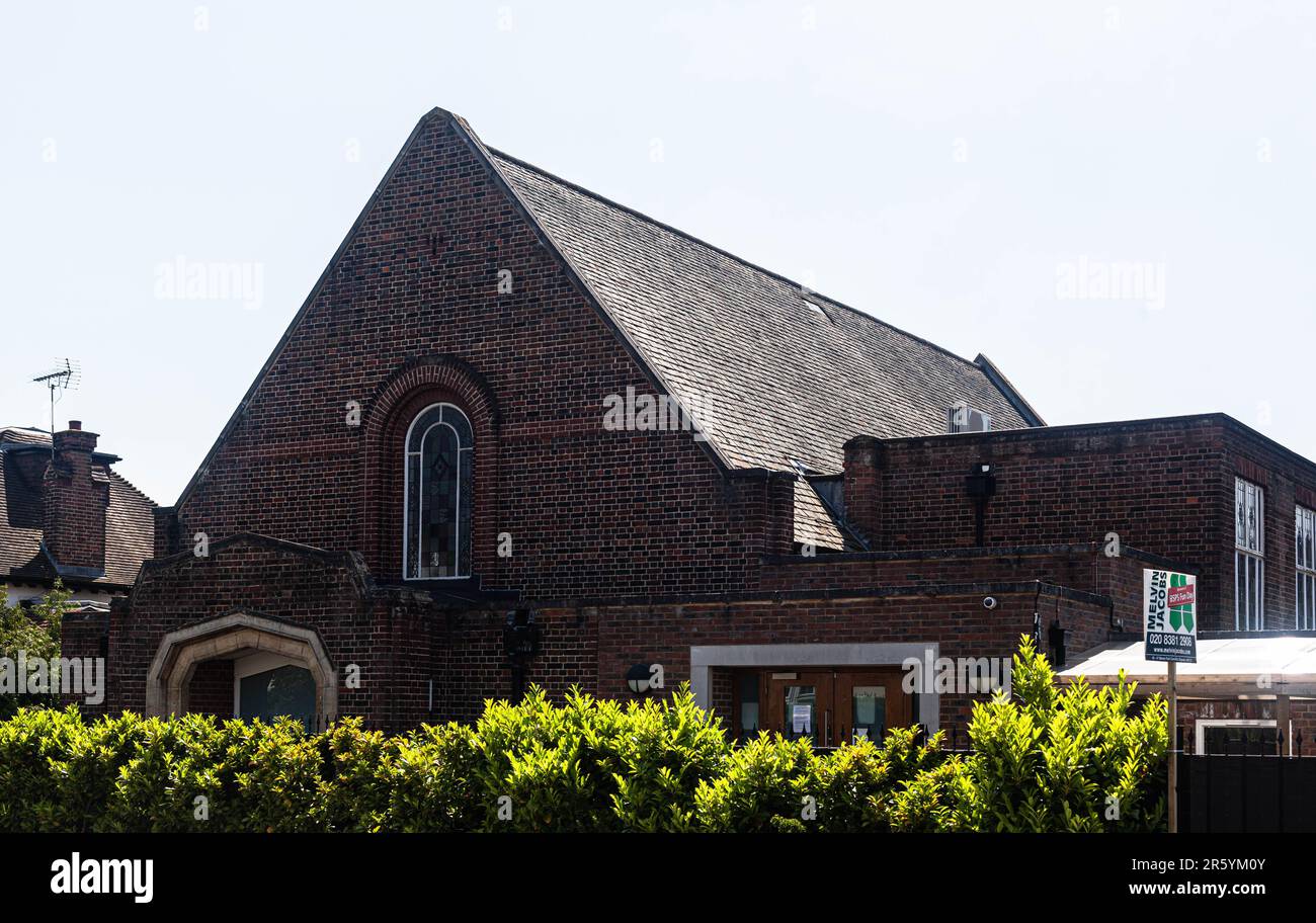 Gabled roof of a synagogue, Edgware, Barnet, England, UK. Stock Photo