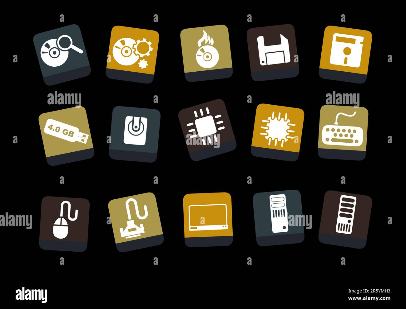 Vector icons pack - Yellow-Brown-Blue Series, computer collection Stock Vector