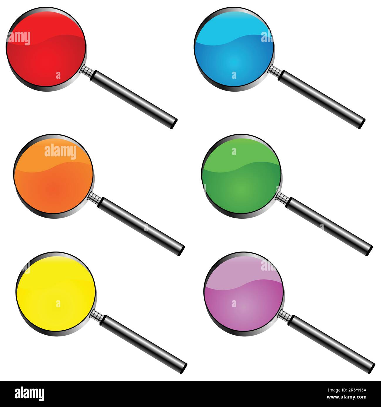 Magnifying glasses with different glass color isolated over white Stock Vector