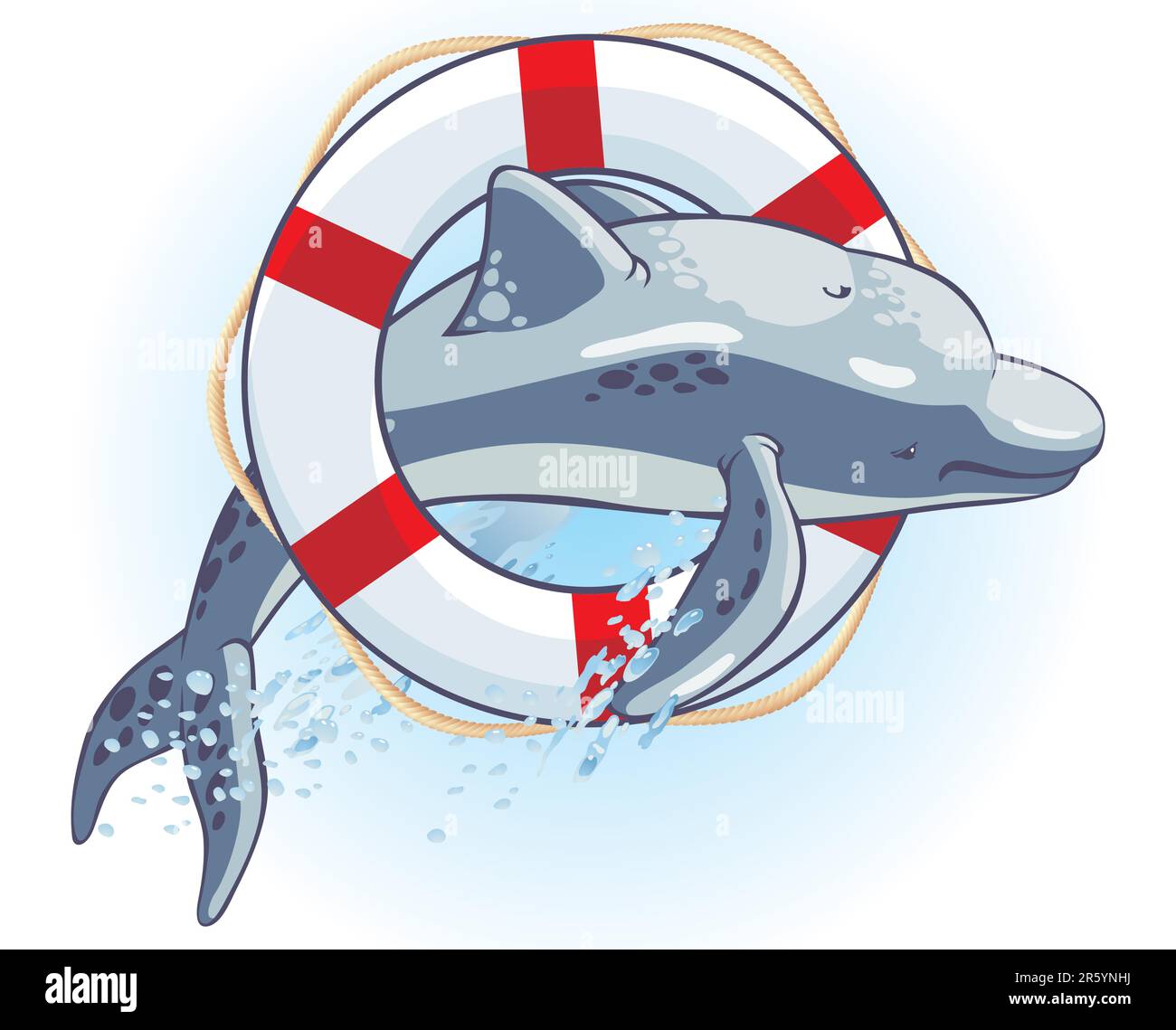 Vector emblem with a dolphin and a life buoy. Stock Vector