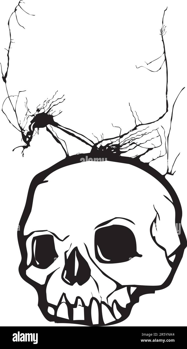 Skull with weeds growing from its cranium. Stock Vector