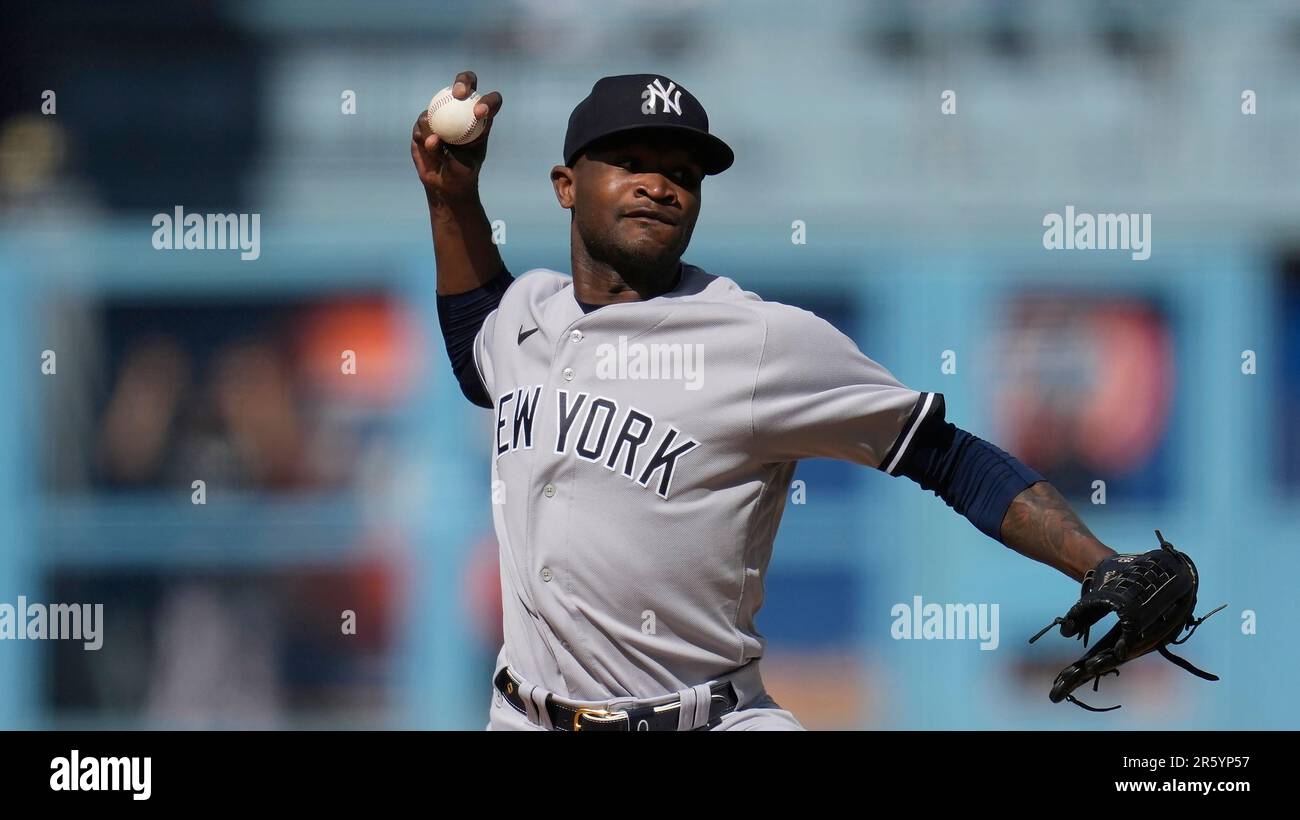 New York Yankees starting pitcher Domingo German (0) throws during a  baseball game against the Los Angeles Dodgers in Los Angeles, Sunday, June  4, 2023. (AP Photo/Ashley Landis Stock Photo - Alamy
