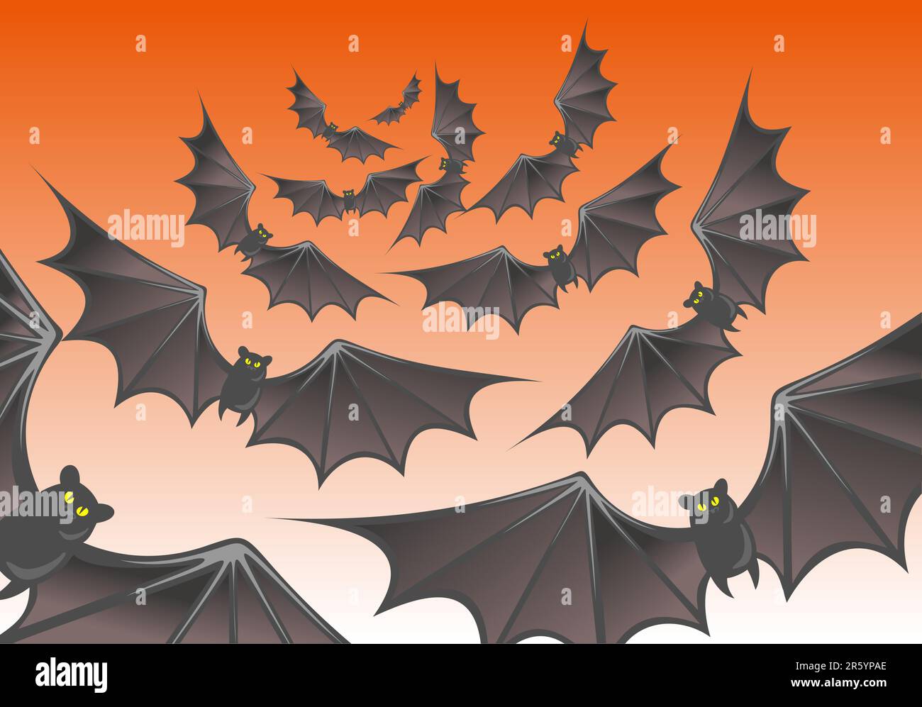 Flying bats on a orange background. Halloween illustration Stock Vector ...