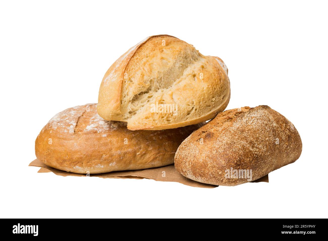 Homemade natural breads. Different kinds of fresh bread isolated on white background