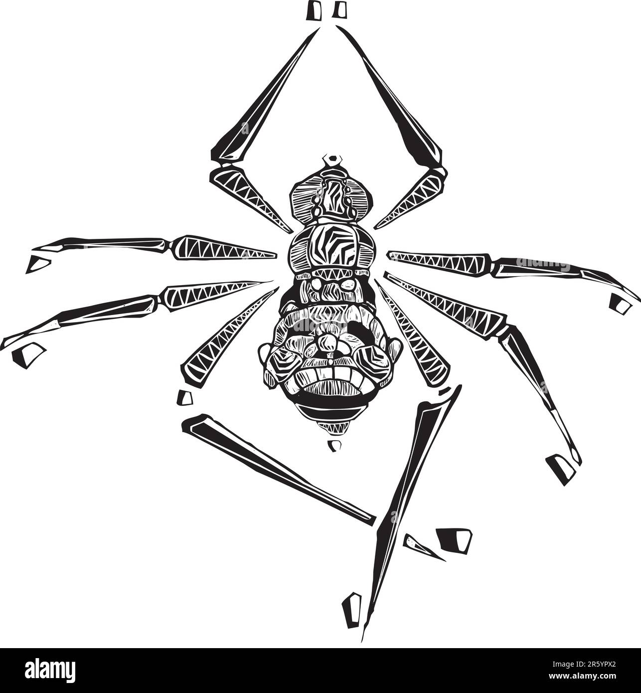 Arachne the woman turned into a spider rendered in woodcut style. Stock Vector