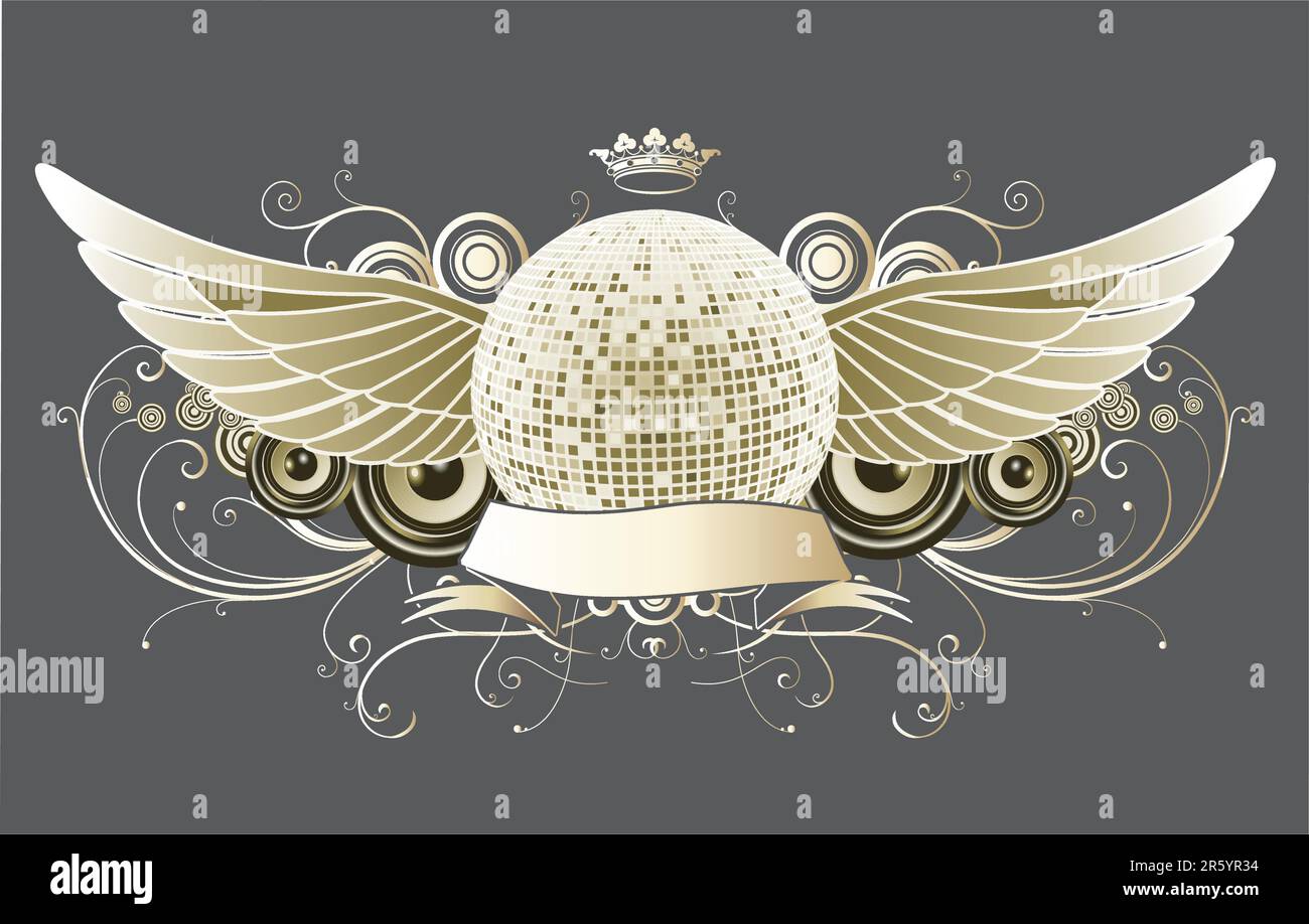 Vector illustration of shiny abstract party design with disco ball and ...