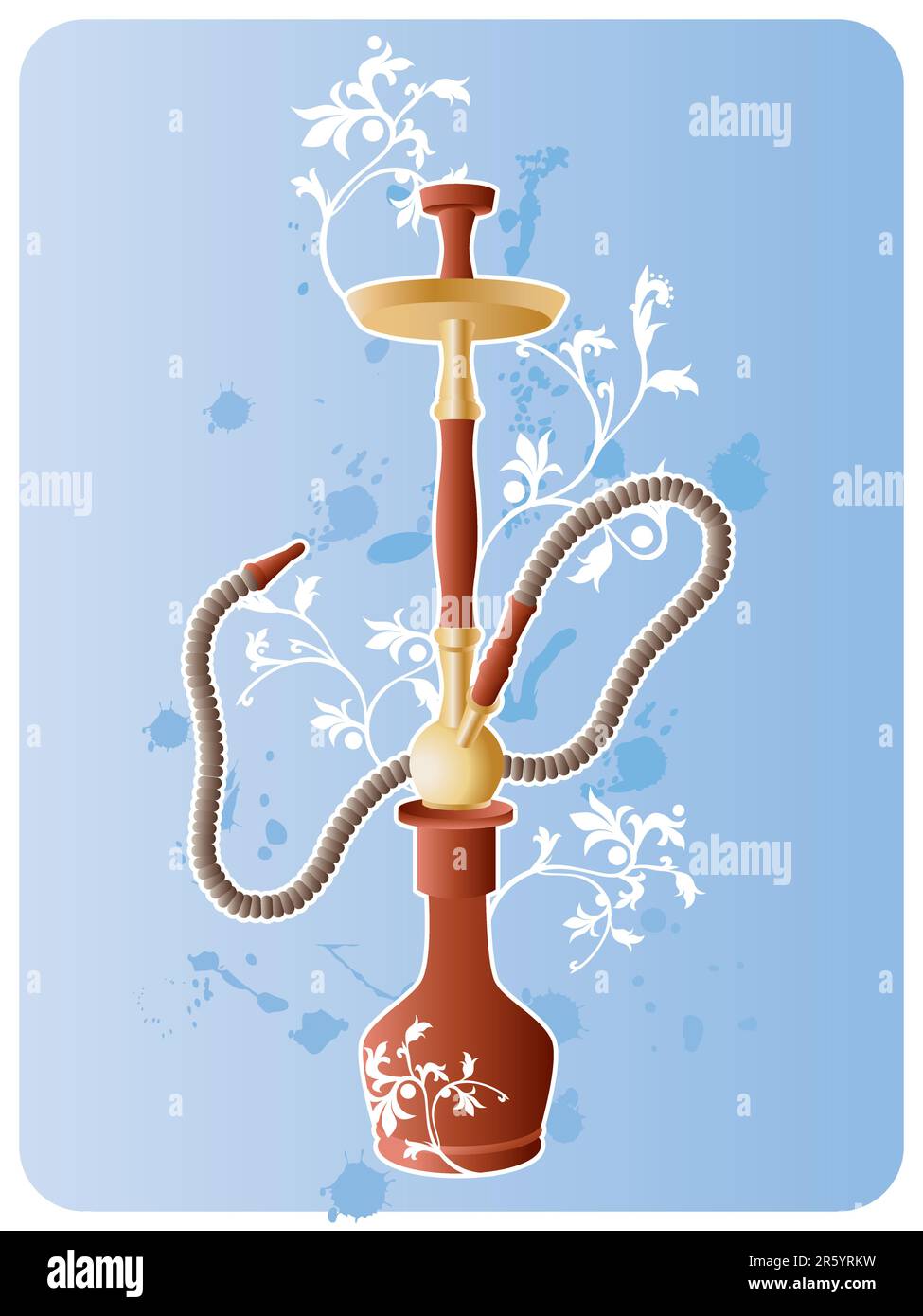Vector image of hookah with floral pattern and grunge elements. Stock Vector