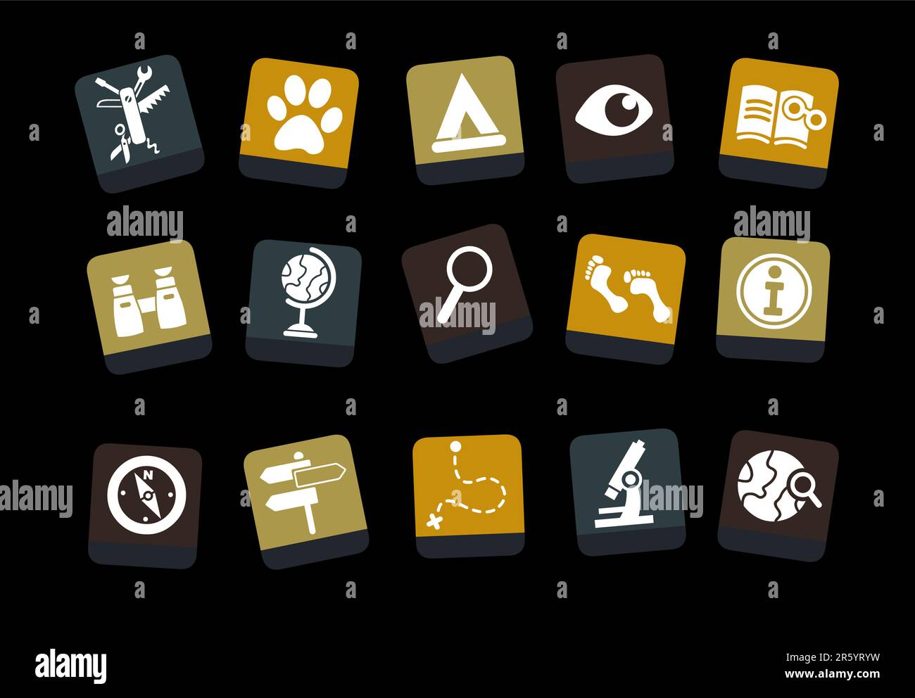 Vector icons pack - Yellow-Brown-Blue Series, exploration collection ...