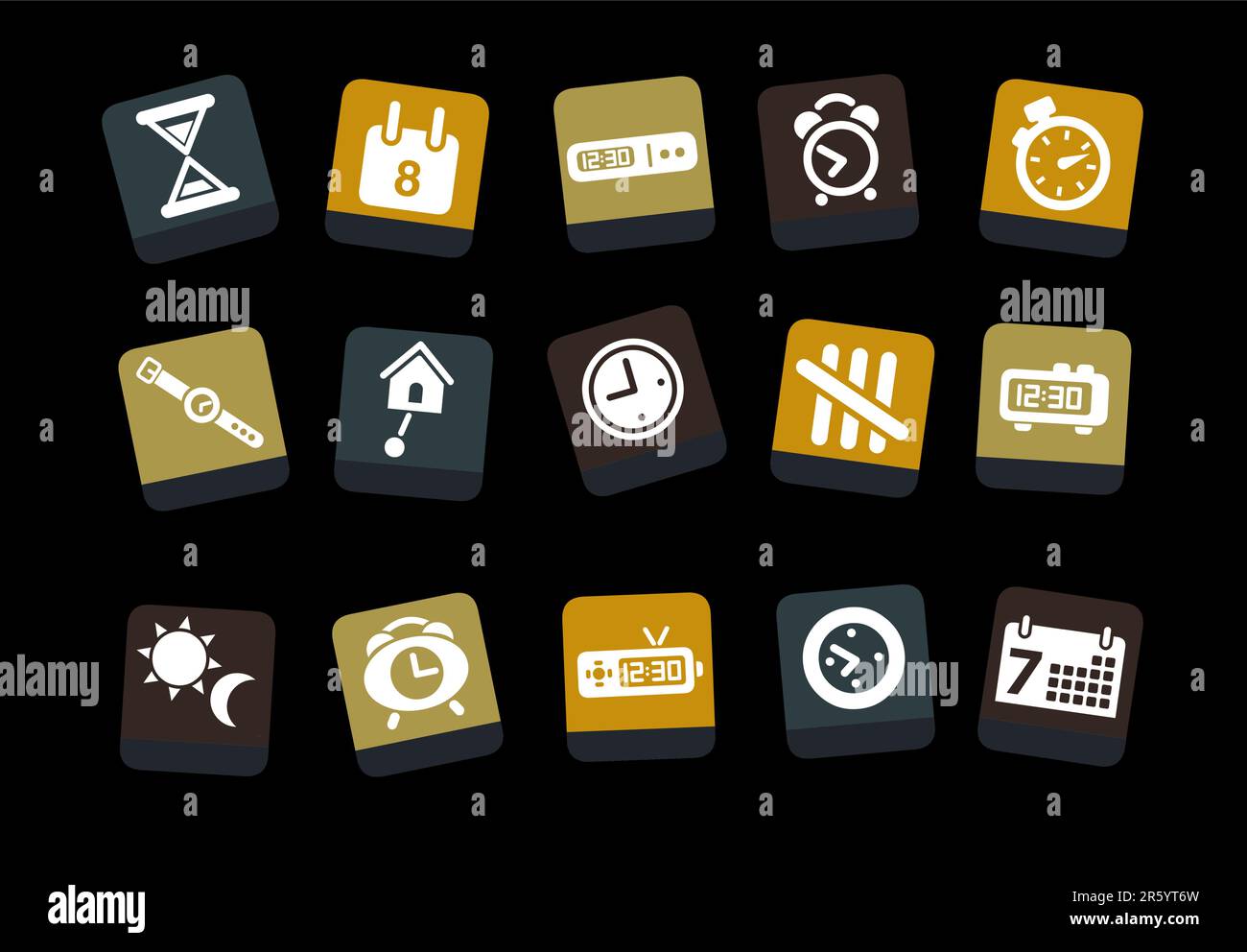 Vector icons pack - Yellow-Brown-Blue Series, time collection Stock Vector