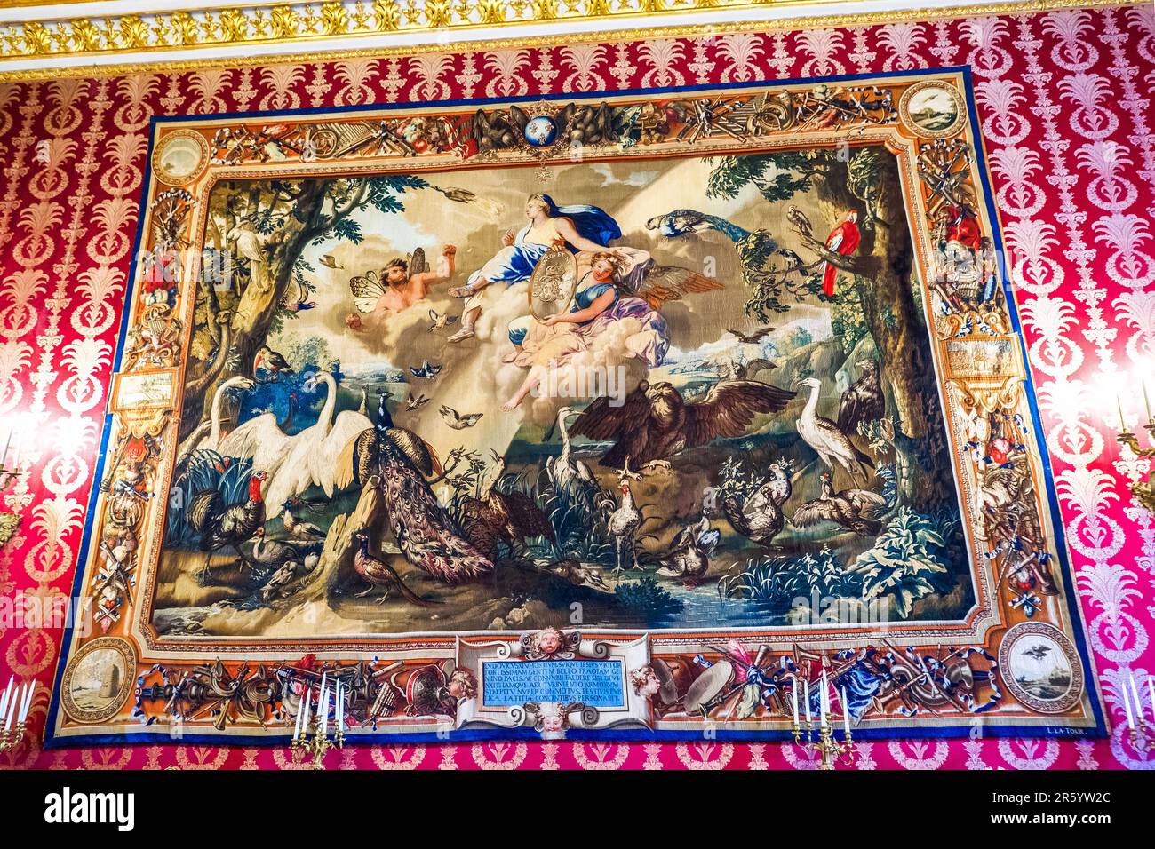Tapestry from the Manifacture Royale des Gobelins (2nd half of the 19th century during the Savoy period)  in the first Antechamber (diplomatic Salon) in the Royal Palace of Naples that In 1734 became the royal residence of the Bourbons - Naples, Italy Stock Photo