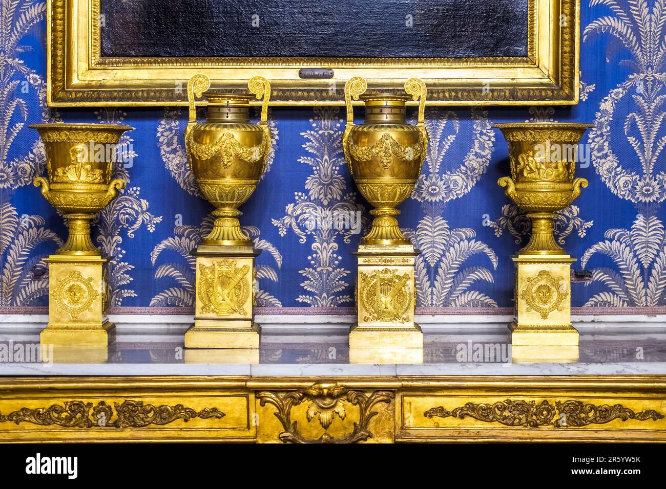 Bronze vases by the French artist P. Philippe Thomire (Paris, 1751-1842) in the second Antechamber of the Royal Palace of Naples that In 1734 became the royal residence of the Bourbons - Naples, Italy Stock Photo