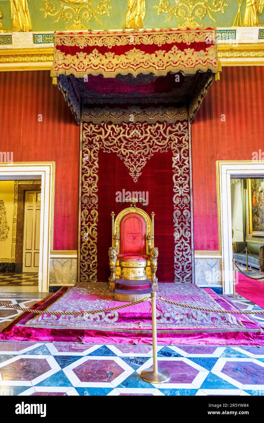 The Throne Room of the Royal Palace of Naples that In 1734 became the royal residence of the Bourbons - Naples, Italy Stock Photo