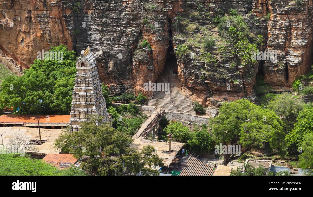 View of Yaganti Temple and Agastya cave from the View Point, Nandyal, Andhra Pradesh, India
