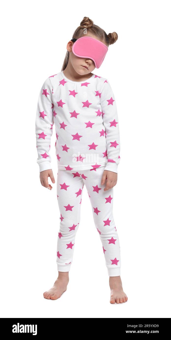 Girl in pajamas and sleep mask sleepwalking on white background Stock Photo Alamy