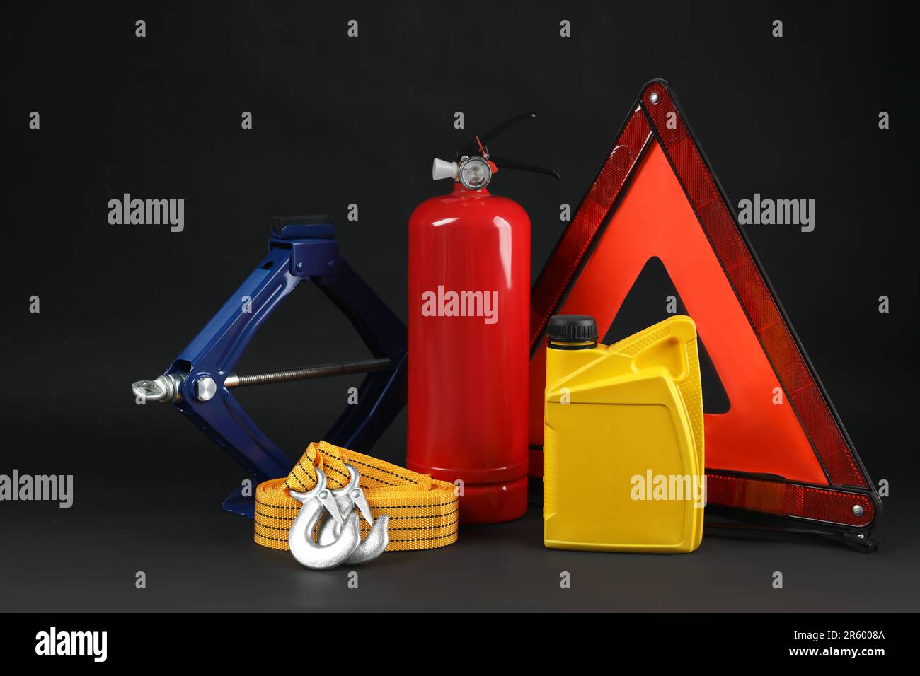 Set of car safety equipment on black background Stock Photo Alamy