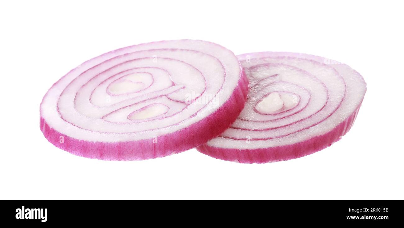 Slices of onion for burger isolated on white Stock Photo - Alamy