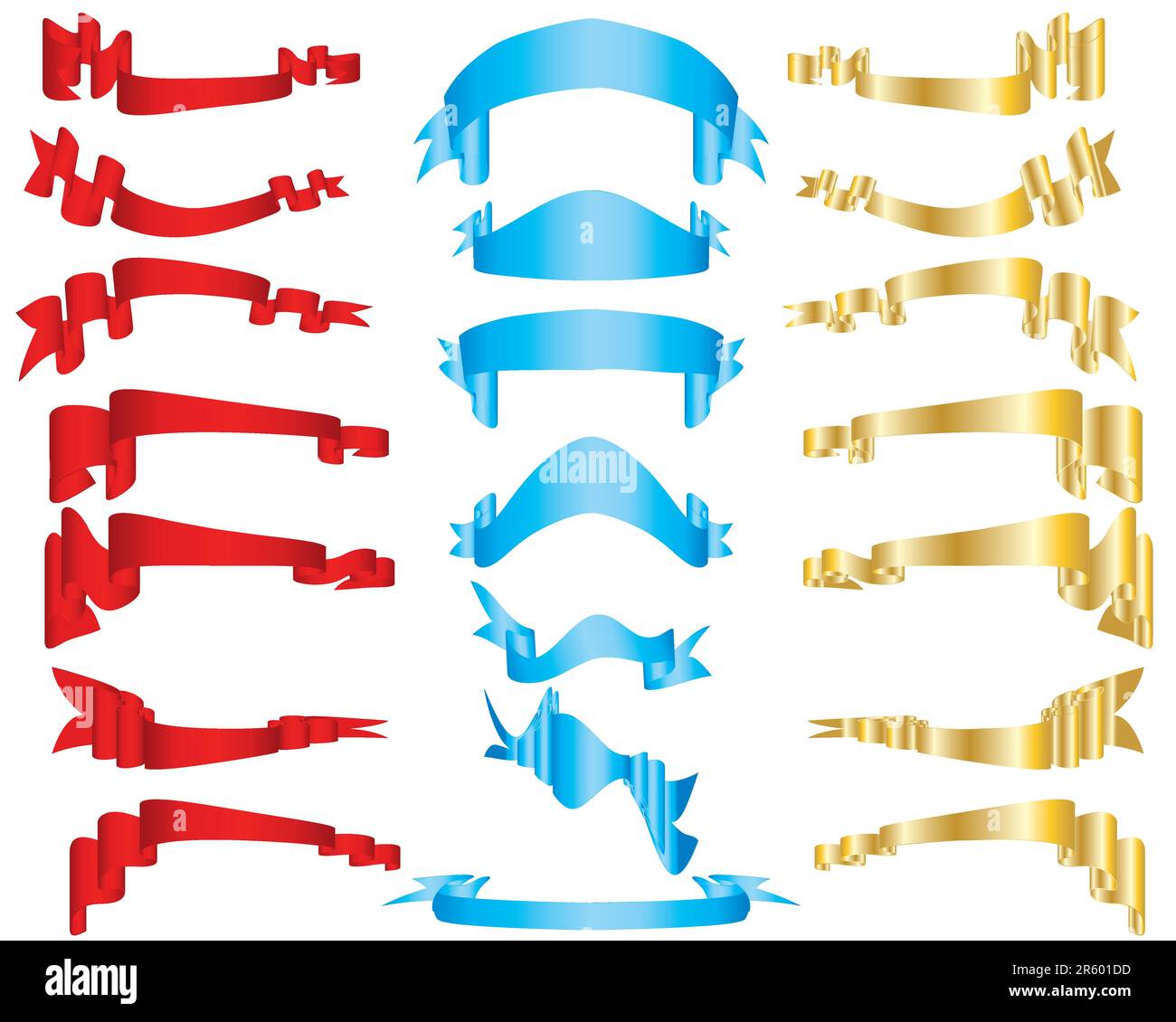 Stock Ribbon Shape Collection of vector brightly red, blue and golden ribbons in different ...