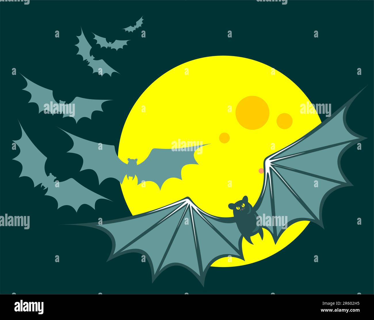 Flying bats on a night moon background. Halloween illustration Stock ...