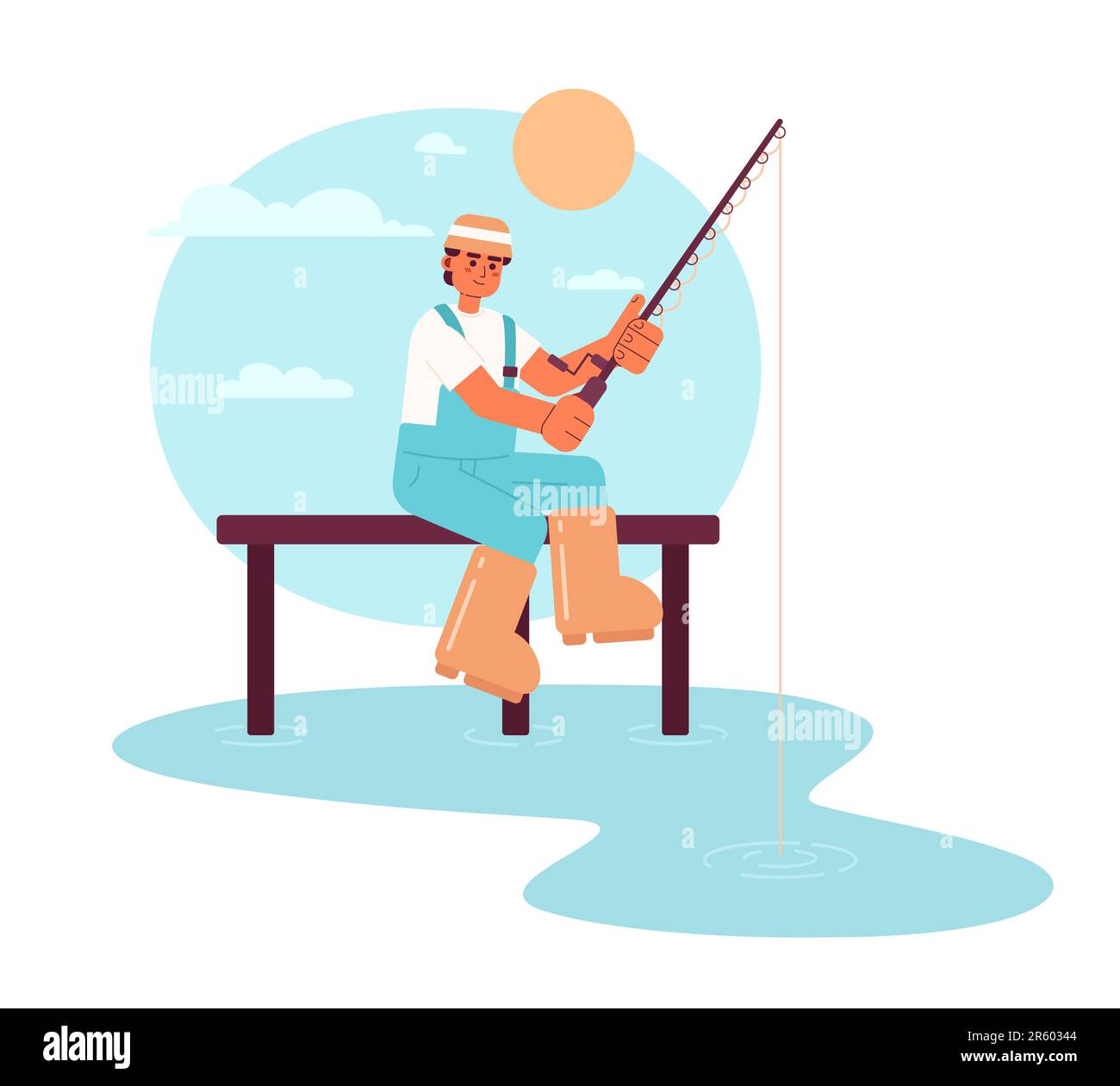 Fishing in morning flat vector spot illustration Stock Vector Image