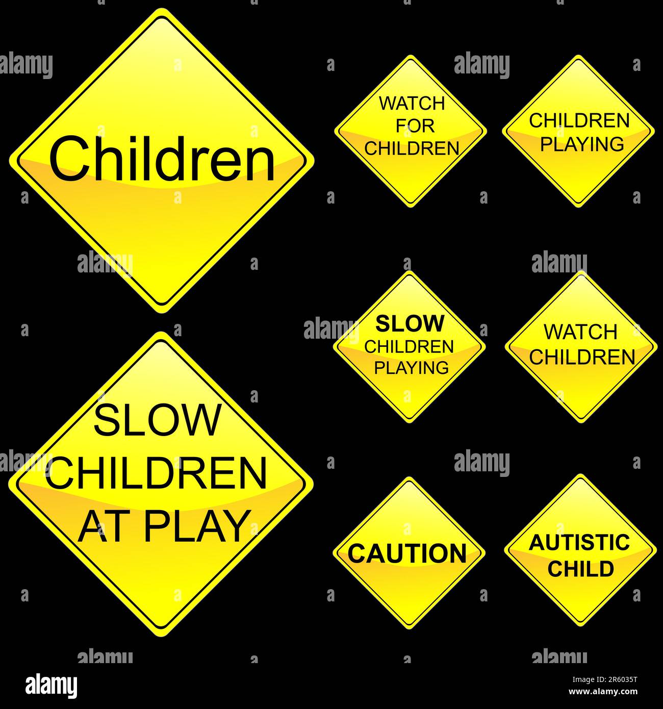 Vector Illustration of Eight Diamond Shape Yellow Road Signs Set 5 Stock Vector Image & Art Alamy