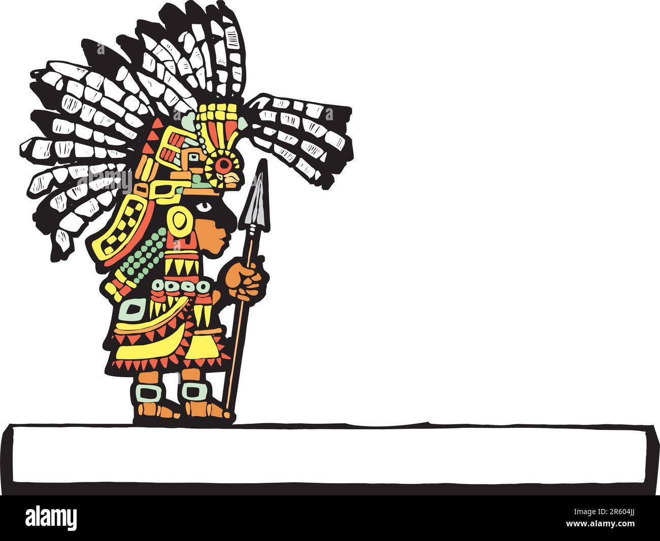 Teotihuacan Warrior rendered in temple mural style Stock Vector Image