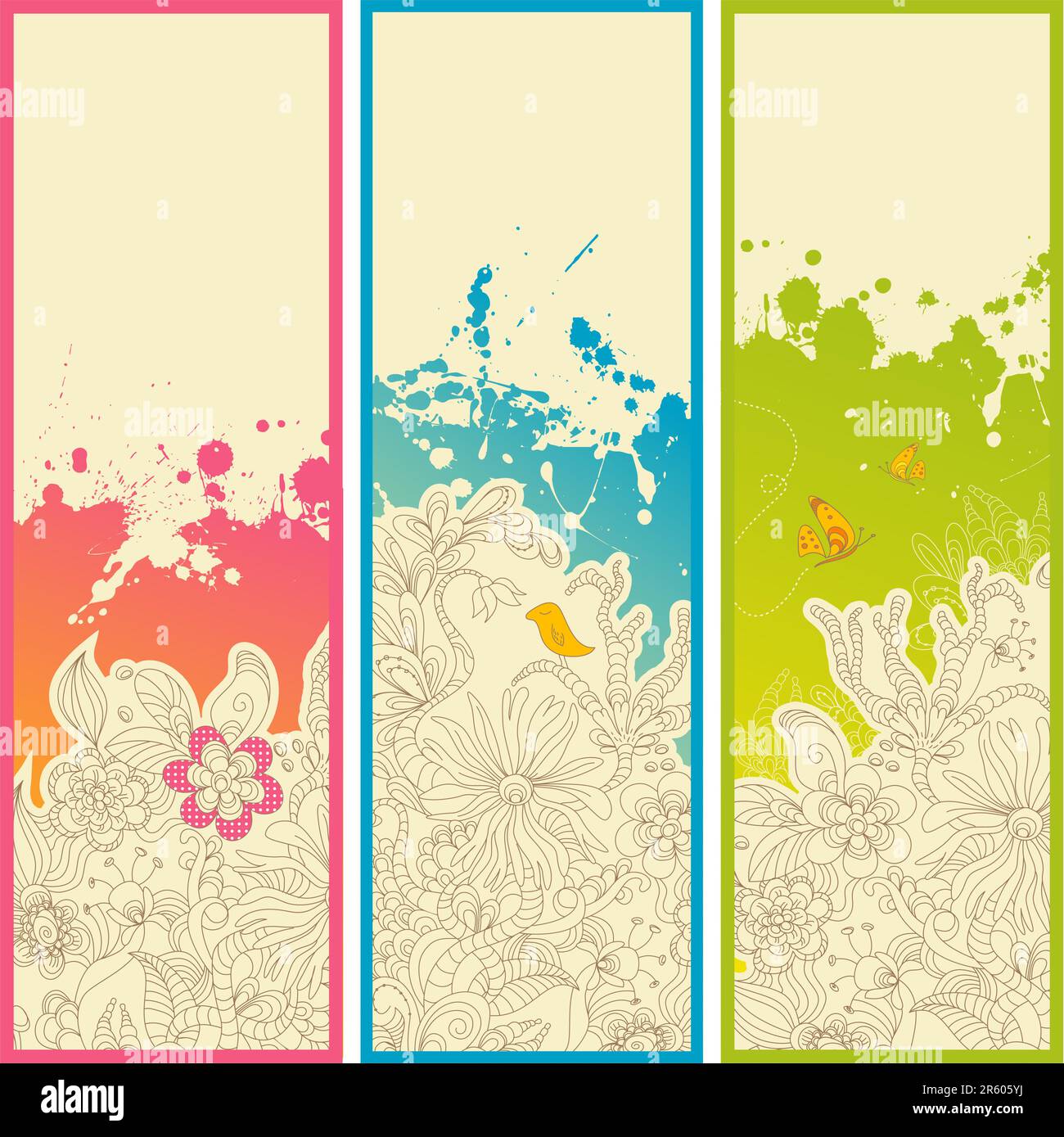 set of three vertical floral banners or bookmarks Stock Vector