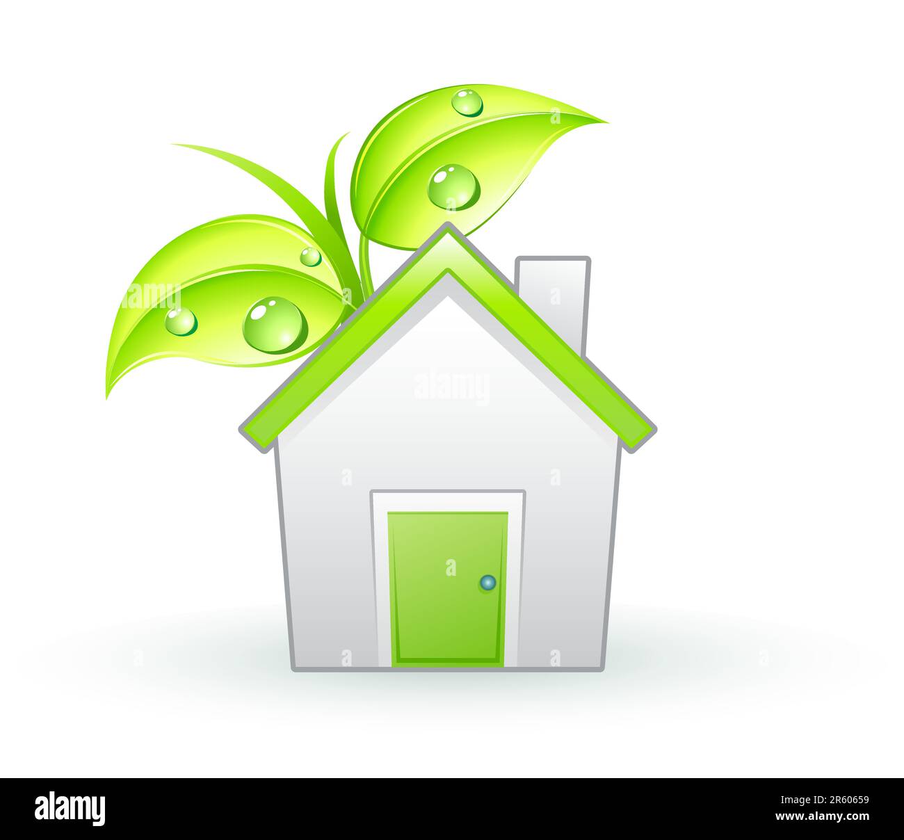 Vector illustration of Single eco icon - Green house and green leaves ...