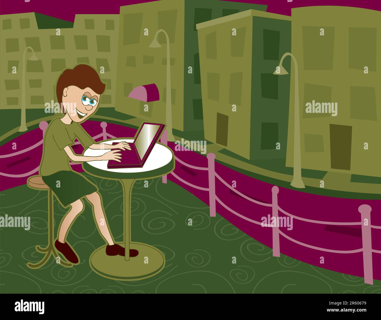Illustration of a lady sitting at an cafe Stock Vector Image