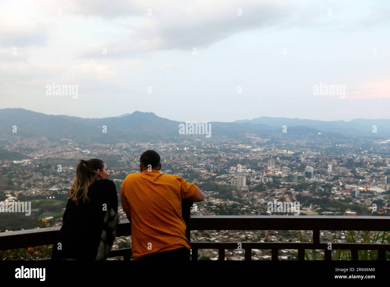 Tegucigalpa, Honduras. 1st June, 2023. A couple looks out over the city