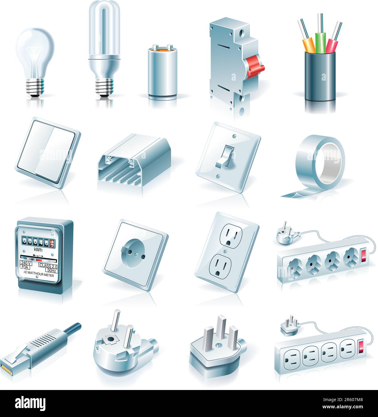 Set of detailed electrical supplies icons Stock Vector